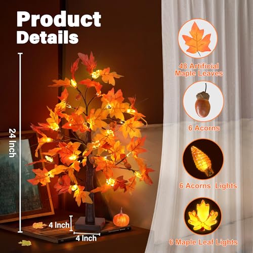 Huyamap 2 Pack 24-Inch Fall Maple Tree Lights - Style 2 Autumn Thanksgiving Decor