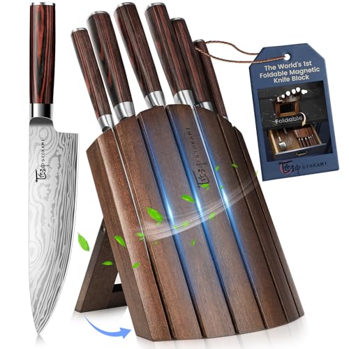 SYOKAMI 2026 Upgrade Kitchen Knife Set, Foldable Magnetic Acacia Wood
