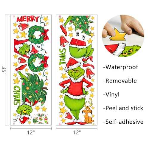 Mfault Merry Christmas Cartoon Character Wall Decals Stickers, Xmas Tree Wreath Max Dog Decorations Bedroom Art, Star Jingle Bell New Year 2026 Home Kitchen Decor Holiday Gifts