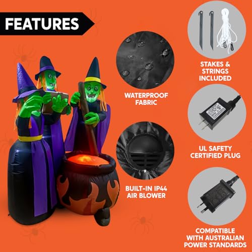 6 FT Tall Halloween Inflatable Witch & Cauldron with LED Lights Outdoor Decor