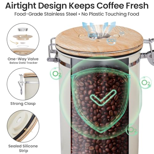 Cream Coffee Canister 39oz - Airtight Stainless Steel Food Storage Container