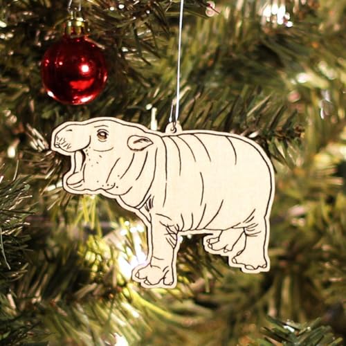 Wood Christmas Ornament - Pygmy Hippo Holiday Decor - Handmade in USA