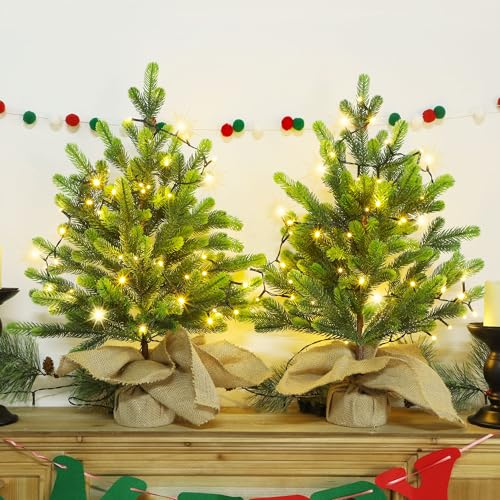 Lulu Home 2ft Pre-lit Mini Christmas Tree - 24 Inch, 50 LED, Battery Operated