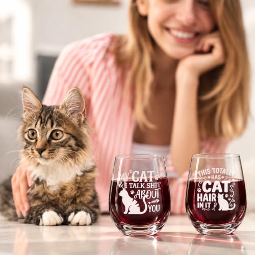 Rtteri 6-Pack 20oz Cat Stemless Wine Glasses - Cat Lover Gift Set