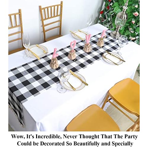 Partisout Buffalo Check Table Runner Checked Table Runner with Tassel Bluffalo Plaid Table Runners Washable Cotton Linen Table Cover Gingham Table Runners