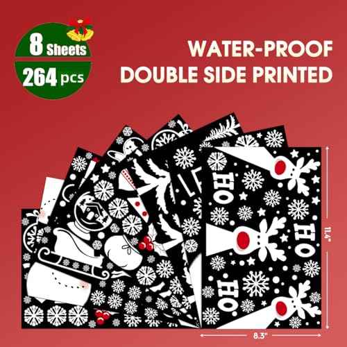 Horaldaily 264 PCS Christmas Window Cling Sticker, Deer Snowman Gifts for Home Party Supplies Shop Window Glass Display Decoration