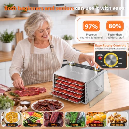 Empculd 5-Tray Food Dehydrator with Stainless Steel Trays, 194°F, 3.1 ft² Drying Area
