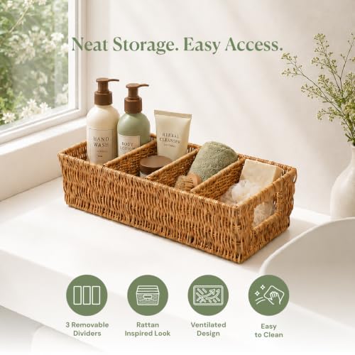 2-Pack Rattan Pantry Organizer Baskets with Removable Dividers - Kitchen & Home Storage