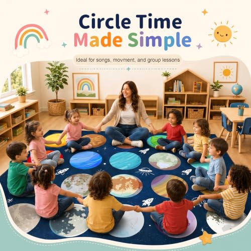 Kimicole 10x12 ft Classroom Rug with 30 Planet Spots for Preschool & Elementary