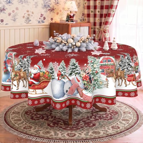 Lookio Chubba Christmas Red Round Tablecloth 90 Inch Waterproof Holiday Decor