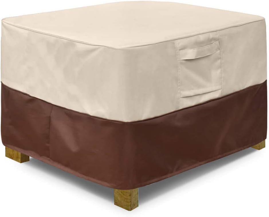 Vailge Waterproof Patio Ottoman Cover - Heavy Duty with Padded Handles | Medium Beige & Brown