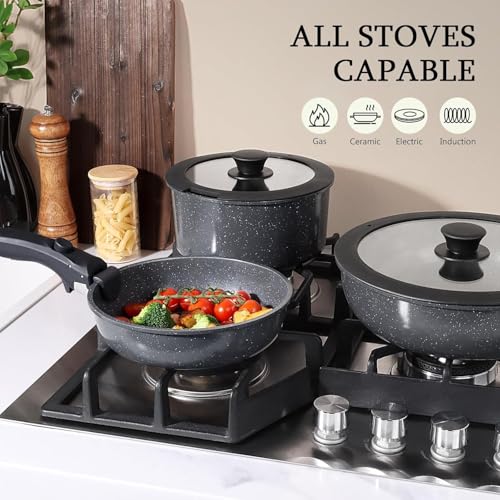 GiPP 5-Piece Ceramic Nonstick Cookware Set with Detachable Handles - Dark Gray