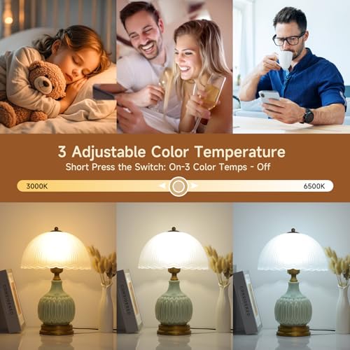 Retro Ceramic Table Lamp 15" Green Glass Shade for Living Room & Bedroom, WELAISA
