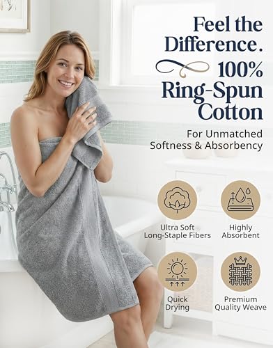 Space Grey 16-Piece Cotton Bath Towel Set - Soft Absorbent & Quick Dry