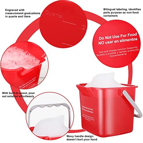 6 Pack Red 3 Quart Sanitizing Cleaning Buckets with Outlet & Handle