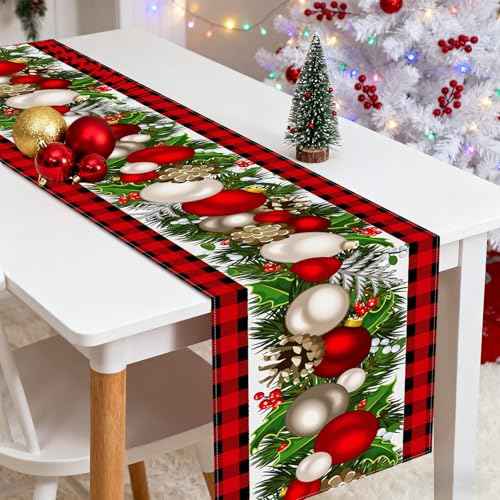 Bloss Christmas Table Runner 72 Inches Long,Red Buffalo Plaid Christmas Table Decorations Runner,Xmas Decorations Clearance,Xmas Holiday Kitchen Dining Tables Decoration for Home/Party Christma Decor