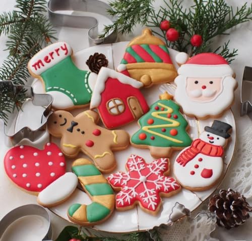 TUZICAKE 8PCS Christmas Cookie Cutter Set Holiday Shapes Snowman Tree Gingerbread Santa