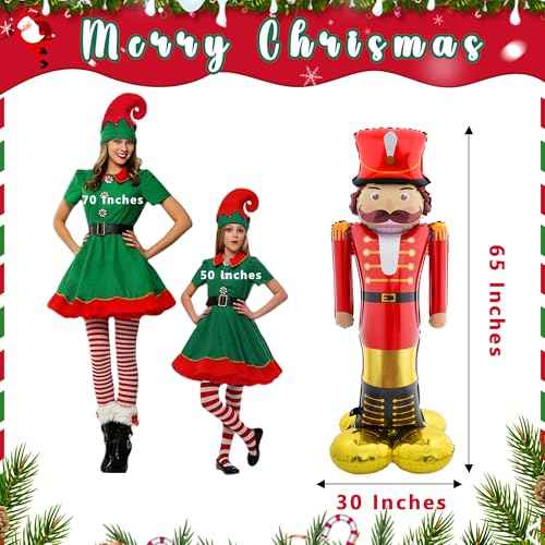 Christmas Balloons Party Decorations Indoor, 65 Inches Tall Nutcracker Foil Balloon for Christmas Decor, Life-Sized Standing 3D Balloons