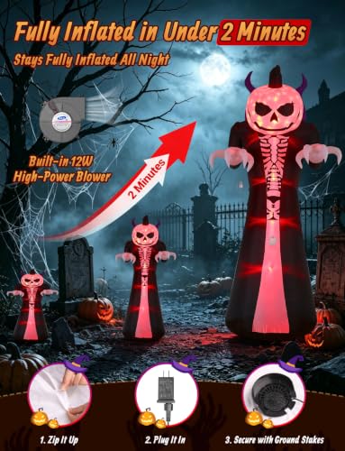Elegear 10FT Skeleton Grim Reaper Inflatable with Motion-Activated Scream, RGB Lights