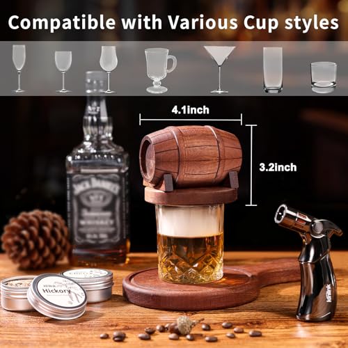 Whiskey Smoker Kit with Torch No Butane, 6 Wood Chips Flavors, 2 Glasses & Ice Molds – Whiskey & Cocktail Accessories – Whiskey Smoker
