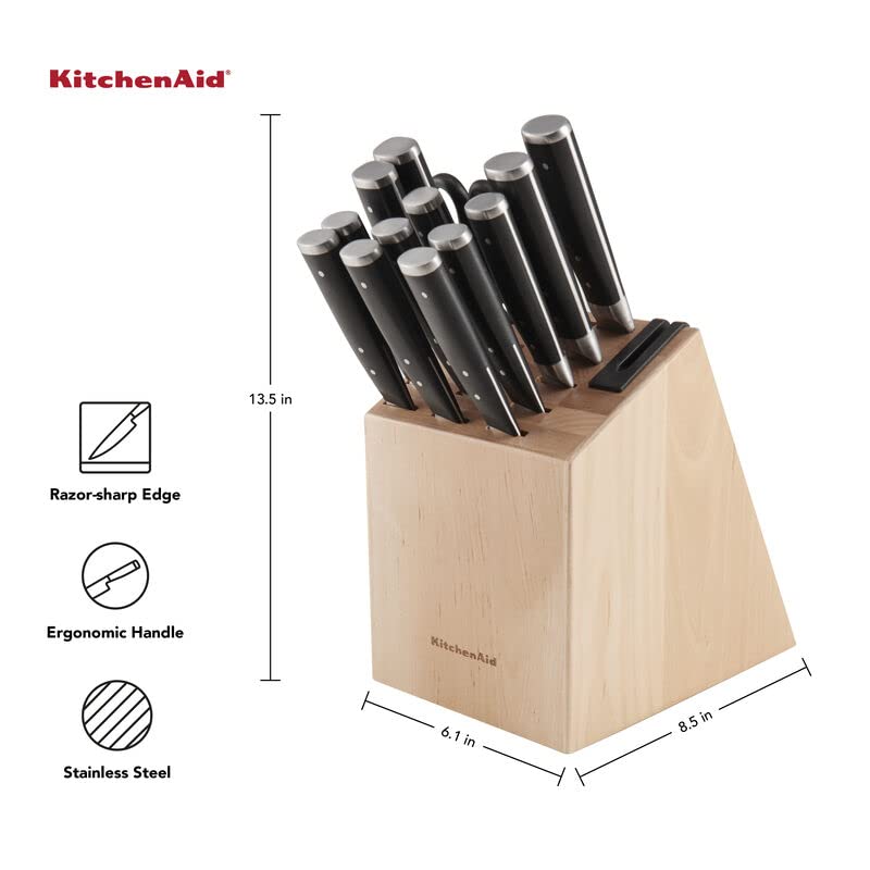 KitchenAid Black 14-Piece Forged Knife Block Set with Built-In Sharpener