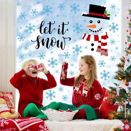IMISHM Christmas Snowman Door Stickers Christmas Door Decorations Let It Snow Decorations Christmas Wall Stickers for Christmas Window Wall Home Decorations