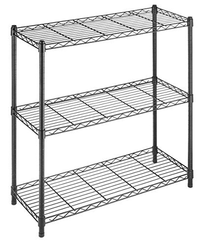 Whitmor 3-Tier Black Metal Shelving Unit, 36"L x 14"W x 36"H, Adjustable Wire Storage