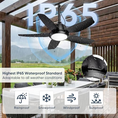 PARTPHONER Black 42 Inch Outdoor Ceiling Fan with Lights, Waterproof, APP & Remote Control