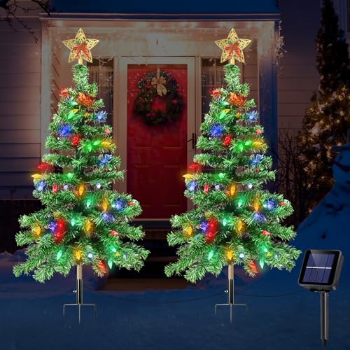 Solar Christmas Trees Lights Outdoor, Powered Xmas Tree Stake Outside