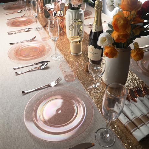 Homy Feel 100PCS Rose Gold Glitter Disposable Plates Set - Dinner & Dessert