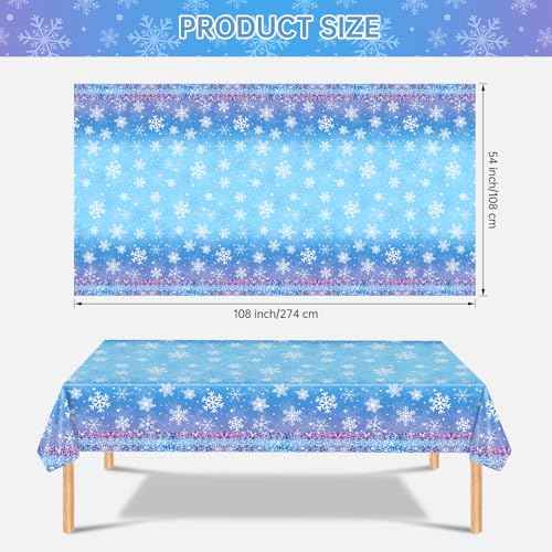 2 Pcs Winter Snowflake Tablecloth Plastic - Disposable Frozen Table Cloth, Purple Blue Rectangle Winter Wonderland Table Cover for Christmas Winte Holiday Tables Decor Party Supplies Favors,54x108Inch