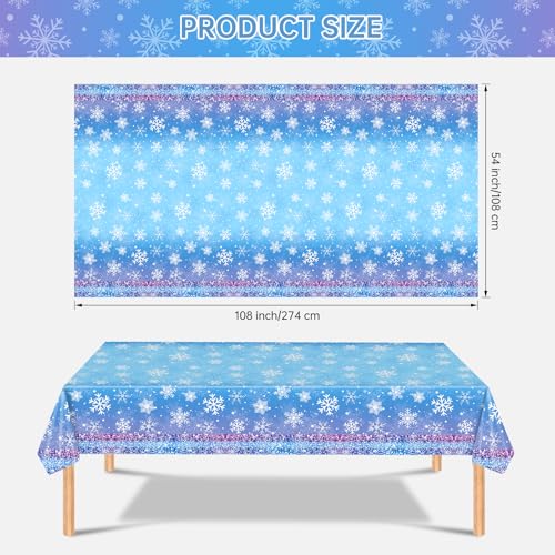 Frozen Winter Snowflake Tablecloths 2 Pack - Disposable Purple & Blue Holiday Cover, 54x108 Inches