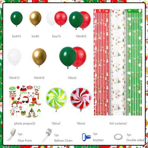 MEHOFOND 164pcs Merry Christmas Party Decorations Set, Christmas Foil Fringe Curtains, Red Green Gold Balloons Arch Garland Favors for Kids Adults Friends Ugly Sweater Party Props for Photo Supplies