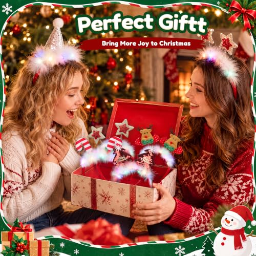 9 Pack Light Up Christmas Headbands with 3 Modes - Assorted Xmas Headwear for Adults & Kids