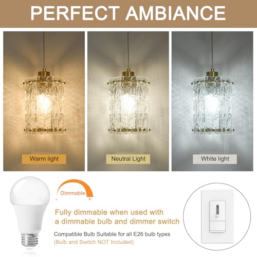 Modern Gold Water Ripple Glass Pendant Lights for Kitchen Island & Dining Room - 2 Pack