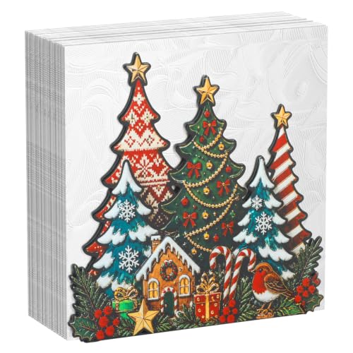 Uniclife Christmas Napkin Holder for Table - Upright Metal Stand, Tree Scene (Christmas Tree - B)
