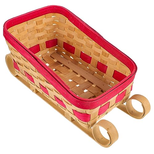 Christmas Sleigh Car Decoration with Woven Basket Santa Gift Holder