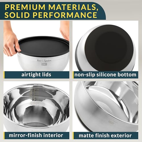 Black Stainless Steel Mixing Bowls Set of 5 with Lids & 3 Graters - Durable Kitchen Prep