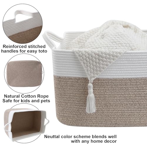 96L Laundry Basket with Handles - Extra Large Blanket & Toy Storage - White & Brown