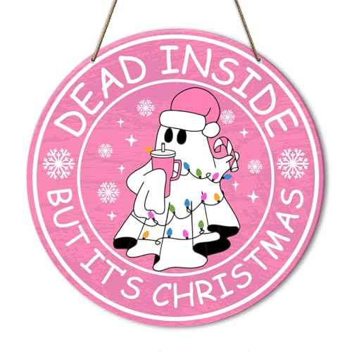 Winter Pink Xmas Merry Christmas Snowflake Sign Decorations Indoor Front Door, Pink Winter Christmas Snowflake Sign Decor for Home Porch Room Bedroom Dead Inside