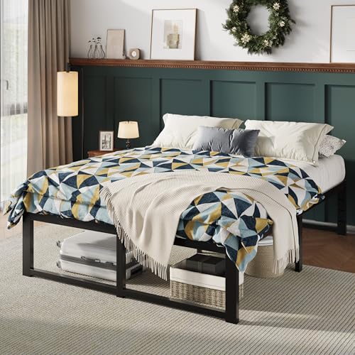 Allewie 14 Inch Queen Metal Bed Frame - Heavy Duty Support Black, Includes Headboard Mount Variation
