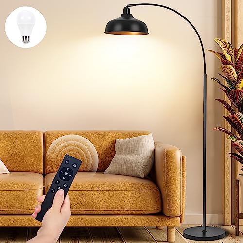 Brilvibera Black 70-Inch Dimmable Arch Floor Lamp with Remote & Adjustable Shade