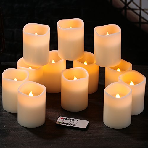 Ivory Flameless Candles Set of 12 - Battery Operated Pillar LED with Remote & Timer