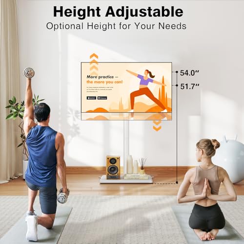 TVON Universal Floor TV Stand with Mount for 32-65 Inch TVs, White Wooden Base