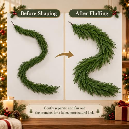 YIGETREE 2 Pack 8.9 Ft Norfolk Pine Garland - Real Touch Artificial Greenery, 270cm Each