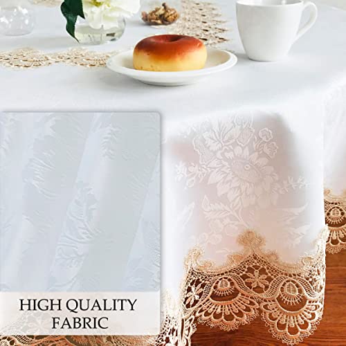 BrekSdat Beige Lace Rectangle Tablecloth 72x126 Inch - Washable Wedding & Event Decor (H17191-beige-1)