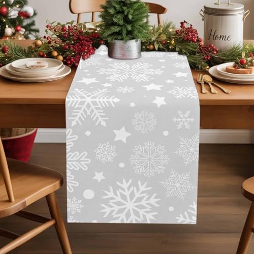Futuregrace Christmasfge0250 Snowflake Table Runner 13x120in Winter White & Grey Holiday Decor