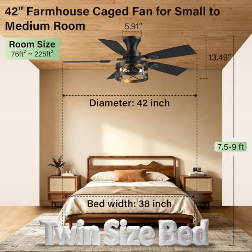 42-Inch Smart Farmhouse Ceiling Fan with Lights & Remote - Black Walnut, Flush Mount, Alexa Compatible