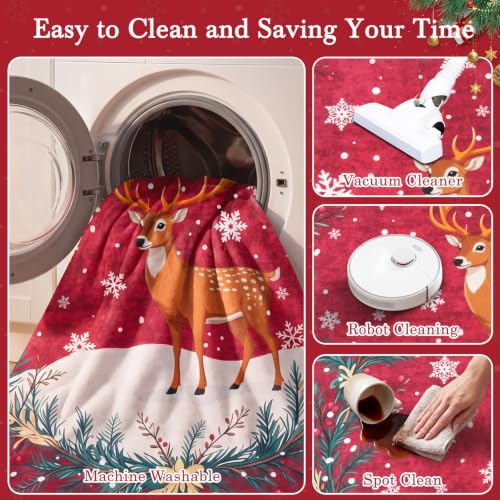 Famibay 6ft Round Christmas Rug with Reindeer & Holiday Design - Washable & Non-Slip Red Living Room & Bedroom Decor