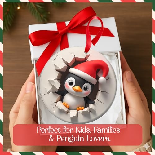 Penguin Ornament 2D - Penguin 13, Acrylic Christmas Decoration, 4.0" Round